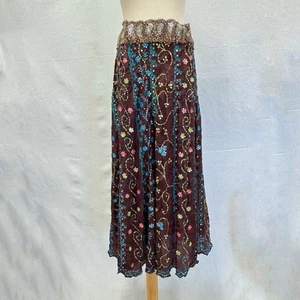 Alka Vora Rare Boho Festival Maxi Skirt Silk Sequined Vintage One Size - Picture 1 of 22