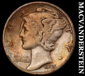 1945-D Mercury Dime - Scarce  Better Date  Color  No Reserve  #F9408 - Picture 1 of 2