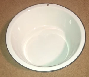 Vintage White Black Rim Enamelware Bowl 10.125” - Picture 1 of 4