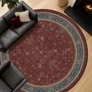 Alfombras circulares orientales de 6 pies para sala de estar - Alfombra redonda borgoña para dormitorio y... - Imagen 1 de 7