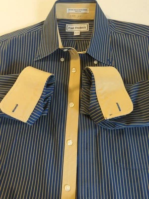 Paul Frederick Dress Shirt 15-32 Button Down Striped Flip Cuff 2 Ply Classic - Image 1 of 4