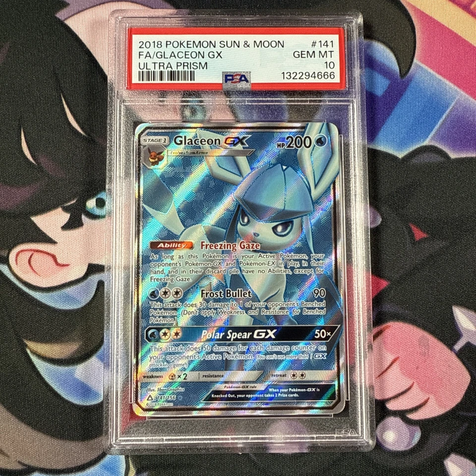 2018 POKEMON SUN & MOON ULTRA PRISM #141 FULL ART/GLACEON GX PSA 10 - Image 1 of 4