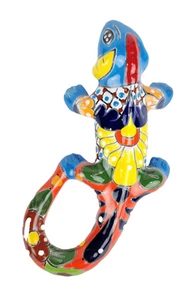 Talavera Iguana Figurine Hand Painted Unique Mexican Folk Art - Picture 1 of 8