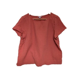 J.JILL Crinkle Gauze Short Sleeve Top Blouse Shirt 100% Cotton Roasted Tomato Lg - Picture 1 of 6