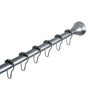 Decorative 60 in. to 72 in. Tension Shower Rod with Hooks in Brushed Nickel - Picture 1 of 6