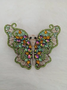Schöne große auffällige grüne mehrfarbige Strass Schmetterling Anstecknadel Brosche - Bild 1 von 2