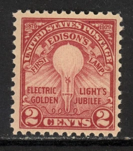 SCOTT 654 1929 2 CENT ELECTRIC LIGHT GOLDEN JUBILEE ISSUE MNH OG VF! - Picture 1 of 2