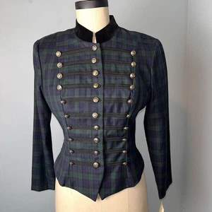 NWT DEADSTOCK Plaid Steampunk Cosplay Military Cropped Button Blazer Jacket 10 - Picture 1 of 15