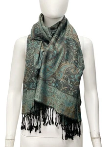 PASHMINA SCHAL 70 X 170 CM  " SOGNI D´ORO " IN GRÜN /SCHWARZ   # SCHMUCKJAGD - Bild 1 von 4
