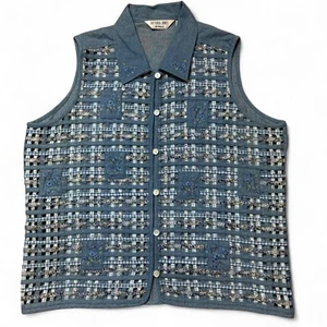 Victoria Jones Blue Denim Woven Vest w/ Floral Embroidery Womens Size 2X - Picture 1 of 8