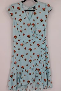 Abito J Crew Mercantile donna 2 blu floreale avvolgente volant cappuccio manica estivo midi - Foto 1 di 6