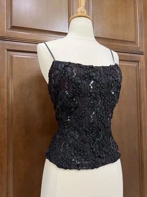 Vtg 80’s Sequence Ruffled Goth Tank Top Black & Red Ombré Sz M Whimsygoth Fairy - Image 1 of 4