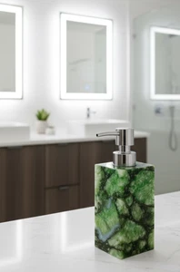5" Vibrant Green Agate Soap Dispenser | Luxury Natural Stone Bathroom Vanity Dec - Picture 1 of 9