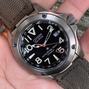 RARE CITIZEN Eco Drive Promaster GMT Titanium Date Black Dial Nylon Watch Men - Picture 1 of 10