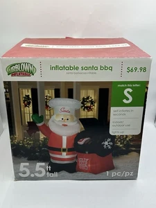 Gonfiabile Natalizio Alto 5,5 Piedi Chef Babbo Natale Barbecue BBQ Giardino Decorazione - Foto 1 di 3
