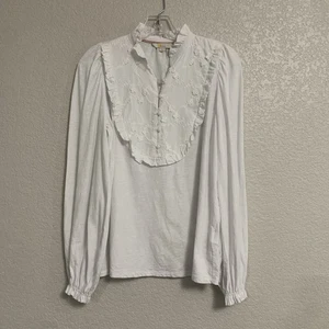 Boden Top Womens 8 Boho Western Cotton Embroidered Ruffle Yoke Puff Long Sleeve - Picture 1 of 17