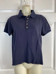 Tory Burch Polo Shirt Short Sleeve Collared Gold Logo Buttons Women's Sz M Navy - Picture 1 of 9