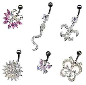 PIERCINGO® 925 ECHT SILBER BAUCHNABELPIERCING BAUCHNABEL KRISTALL ZIRKONIA STAHL - Bild 1 von 7