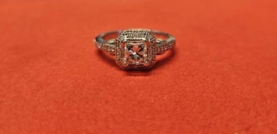 1ct Princess Cut 19k White Gold Engagement Ring With 64 Round Diamonds  - Image 1 of 4