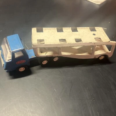 Vintage Tonka Motor Mover Car Hauler Carrier Tractor Trailer Truck Blue White - Image 1 of 4