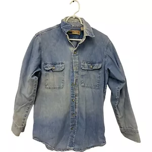 Big Mac Denim Jean Shirt Mens M Blue Cotton Pockets Rugged Camp Work Button Up - Picture 1 of 4