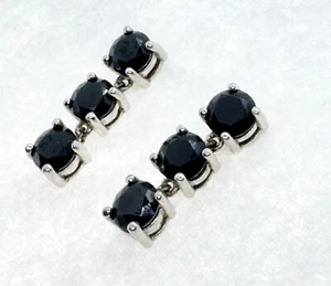 Triple Black Onyx Dangle Stud Sterling Silver Earrings - Picture 1 of 2