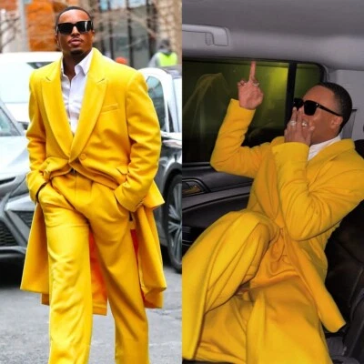 Fashion Men Suit Long Jacket Single Breasted Slim Fit Formal Peak Lapel Tuxedos - Image 1 of 4