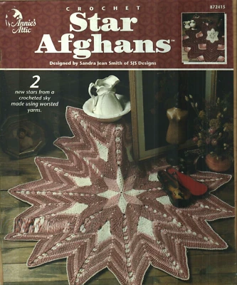 НОВАЯ ЗВЕЗДА АФГАНЦЫ 2 УНИКАЛЬНЫХ ДИЗАЙНА ANNIE'S ДОМАШНИЙ ДЕКОР КРЮЧКОМ УЗОР КНИГА ТРУДНО НАЙТИ - Изображение 1 из 2