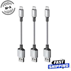 Short Micro USB Cable - Nylon Braided Android Charger Cable, 3-Pack, 15cm, NEW - Picture 1 of 8