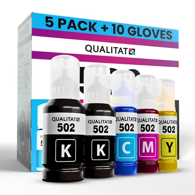 Kit de 5 botellas de recarga de tinta para Epson 502 (2-negro, cian, magenta, amarillo) Foto 1 de 4