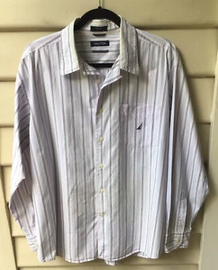 Nautica Blue Pink Shirt Striped L 100% Cotton Long Sleeve Men’s As New Large - Picture 1 of 6