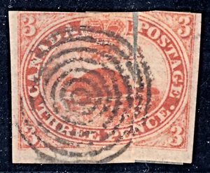 Canada 1851 3d Beaver, Scott 1, F used w/cut, catalogue - $800 - Picture 1 of 2