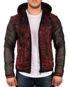 Cipo & Baxx Herren Denimjacke Strass Nieten Kontrastärmel Kapuzenreißverschluss - Bild 1 von 2