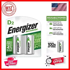 Rechargeable D Batteries, NiMH, 2500 mAh, 2 Count Green and Silver - Picture 1 of 10