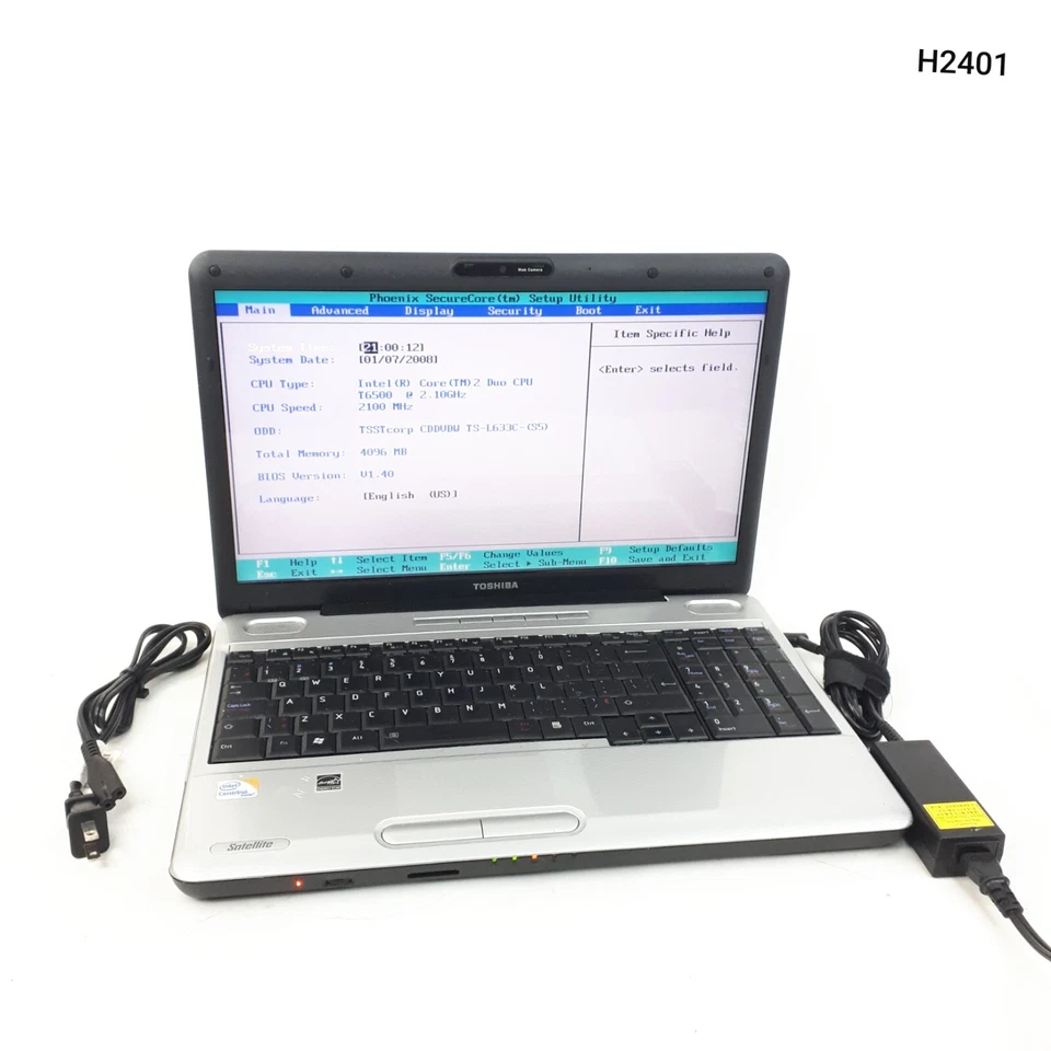 Toshiba Satellite L500 15.6" Core 2Duo T6500 4GB Ram No HDD/OS Boots BIOS H2401 - Image 1 of 4