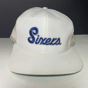 Vintage PHILADELPHIA 76ERS SIXERS NBA Snapback Hat Cap White with Blue - Picture 1 of 12