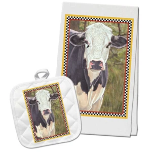 Cow Black and White Holstein Cow Dish Towel & Pot Holder Set - Picture 1 of 1