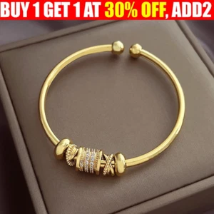 9ct Gold Bangle Ball Open Torque Bangle for Women with Cubic Zirconia Bracelet - Picture 1 of 8