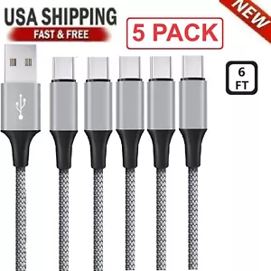 5-Pack Braided USB C Type-C Fast Charging Data SYNC Charger Cable Cord 3/6/10FT - Picture 1 of 17