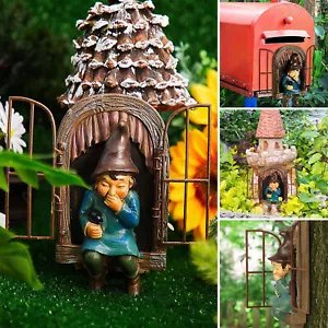 Resin Garden Gnome Dwarf Statue Dollhouse Outdoor Lawn Tree Yard Decor Sculpture - Picture 1 of 9