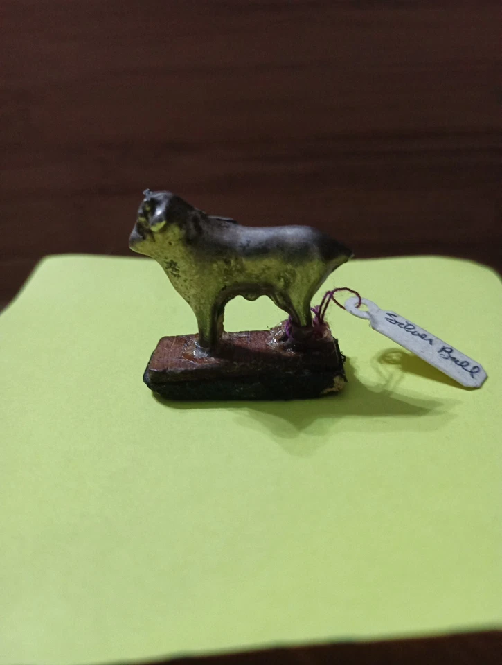 Miniature Dollhouse VINTAGE STERLING SILVER BULL CHARM On Wood Base 10 Grams - Image 1 of 4