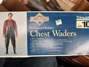 Mens Chest Waders Lake 'N Trail Nylon Waterproof Suspenders Size 11 VINTAGE NEW - Picture 1 of 11