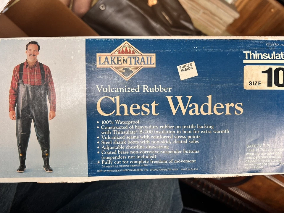 Mens Chest Waders Lake 'N Trail Nylon Waterproof Suspenders Size 11 VINTAGE NEW - Image 1 of 4