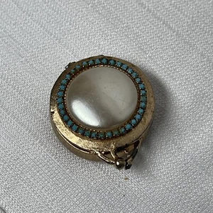 Espejo Vintage Germaine Monteil Compacto Dorado Turquesa Perla - Imagen 1 de 7