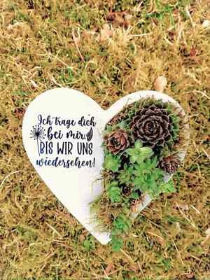 Bepflanztes Herz aus Beton mit Schriftzug Grabschmuck Trauer Grabherz - Bild 1 von 2