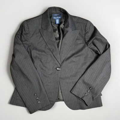 Evan Picone Stretch Black With Aqua Blue Pinstripe Women’s Blazer Size 14 - Image 1 of 3