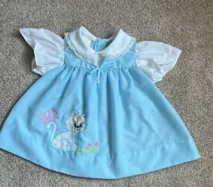 Vintage Light Blue Kitty Baby Dress Size 18 Months - Picture 1 of 7