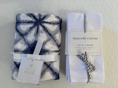 NIB bundle of 12 cloth napkins + 2 hand towels - Retail $45 - white & blue - Image 1 of 4