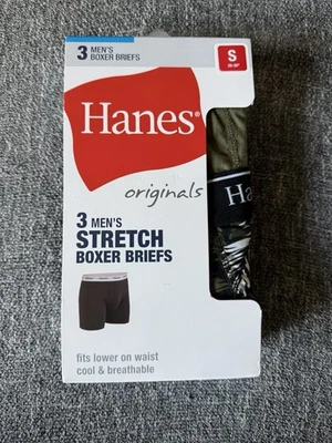 Hanes Originals Men’s Stretch Cotton Boxer Briefs 3-Pack Size Small 28-30 - Image 1 of 2