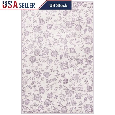 Lavender Floral Faux Fur Accent Rug Soft Indoor Carpet Elegant Comfort 36x56 New - Image 1 of 4